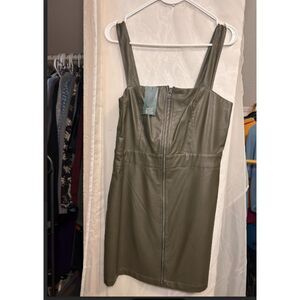 524 Wild Fable Faux Leather Mini Dress Olive Green Zip Front Dress